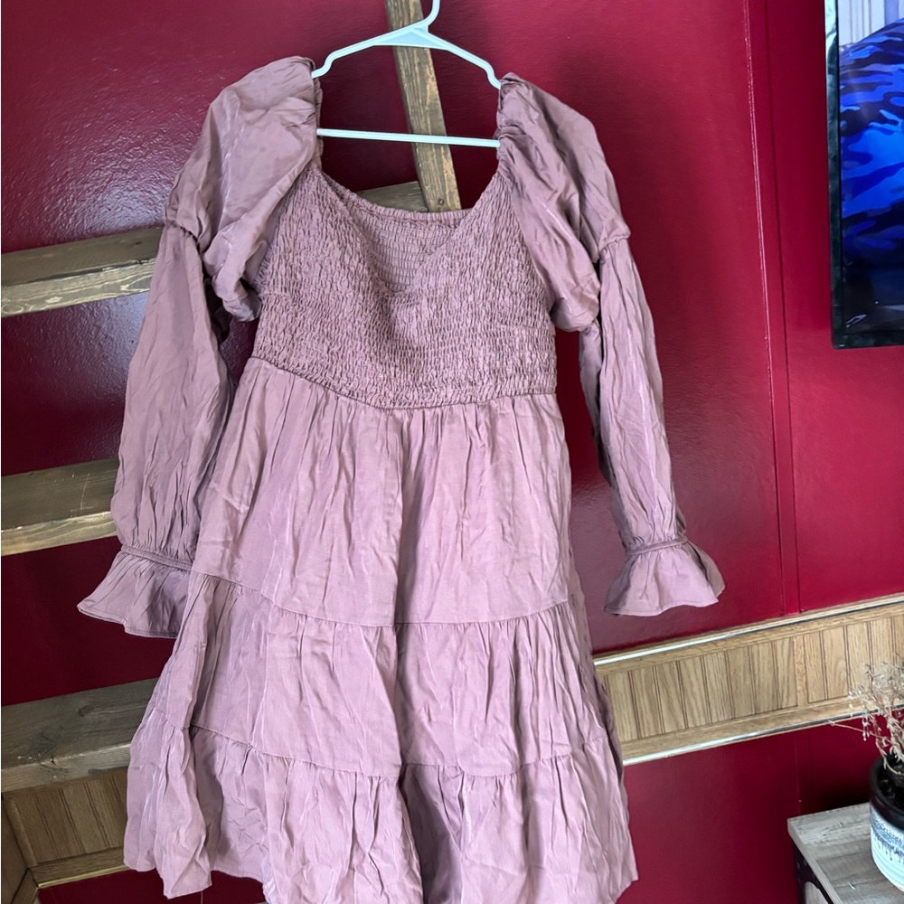 Pink Long Sleeve Smocked Dress